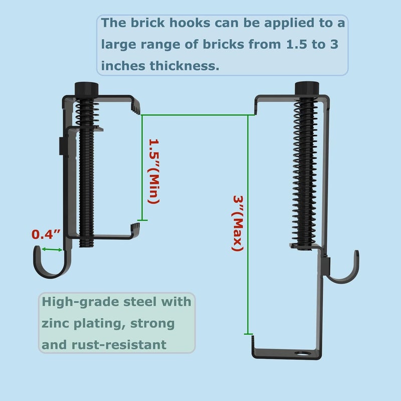 Aufuga 10 Pack Brick Hooks Clamps,Brick Wall Clips Brick Hangers, Stainless Steel Heavy Duty Brick Clips for Wall Hanging Adjustable No Drill Outdoor Indoor(10pcs) - Image 4